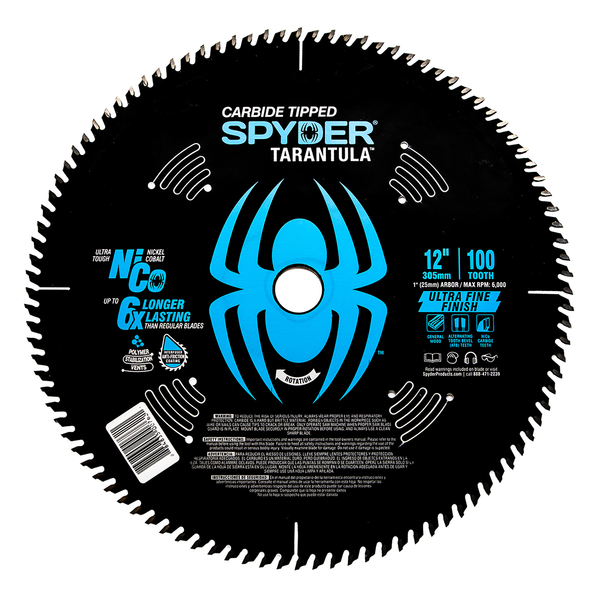 Spyder Ultra Fine Finish Saw Blade — 12in., 100-Tooth, Carbide-Tipped, Model# 13027